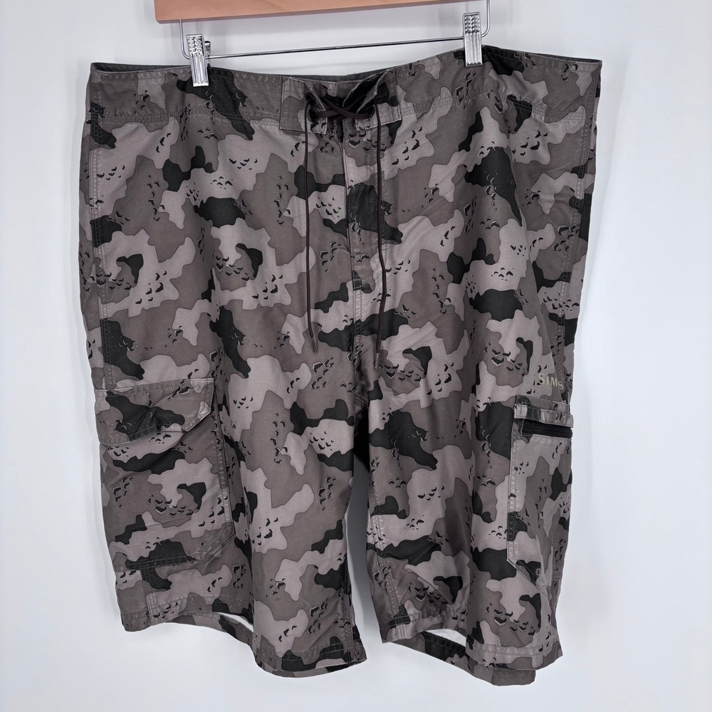 Simms Board‎ Shorts Mens XXL Gray Camo Unlined Cargo Fishing Swim Trunks Outdoor